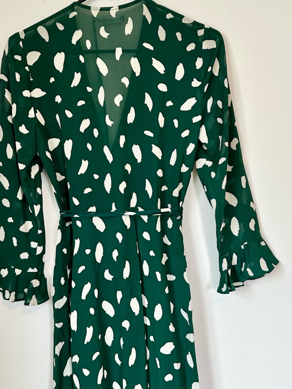 Reformation Mulberry Dress Forest Green & White Printed Wrap High-Low Dress - S - Picture 8 of 13